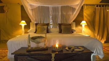 Luxury Tent | Desk, blackout drapes, bed sheets