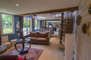 Televisión, chimenea, reproductor de DVD y libros