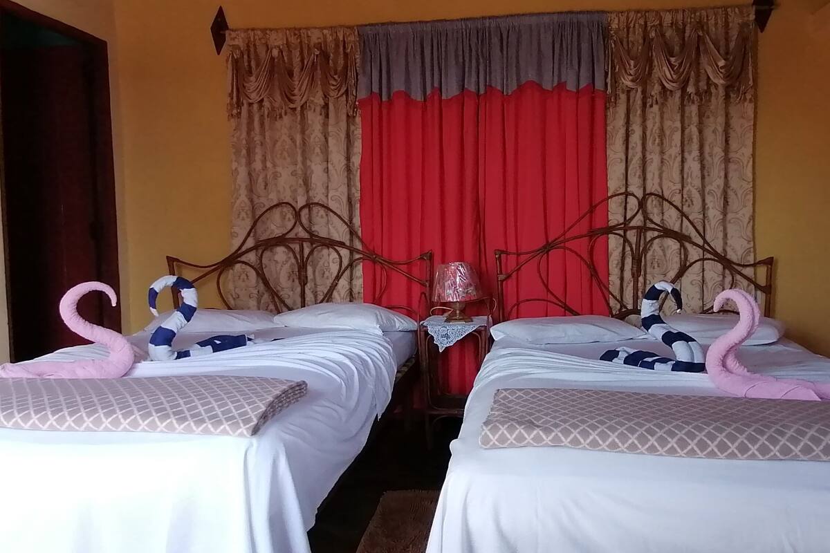 Classic-værelse til 4 personer - 2 queensize-senge - bjergudsigt | Pengeskab på værelset, mørklægningsgardiner, gratis Wi-Fi, sengetøj