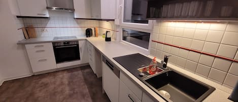 Grand Apartment | Private kitchen | Fridge, microwave, oven, stovetop