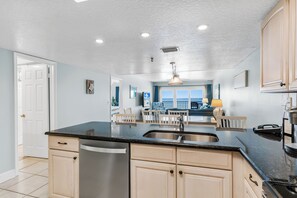 Fridge, microwave, coffee/tea maker, toaster