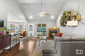 TV, fireplace, stereo, printers