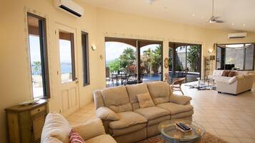 Luxury Villa, 3 Bedrooms, Private Pool, Ocean View | Living area | 32-inch flat-screen TV with cable channels, TV