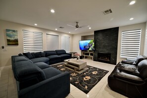 Smart TV, fireplace, table football