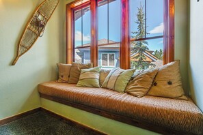 TV, fireplace, DVD player, books