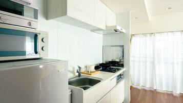Comfort Apartment (1DK) | Private kitchen | Fridge, microwave, stovetop, electric kettle