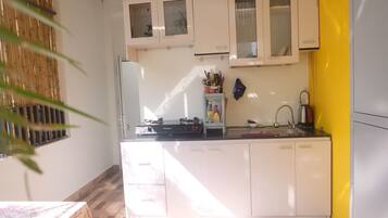 Family House | Private kitchen | Fridge, stovetop, rice cooker, cookware/dishes/utensils