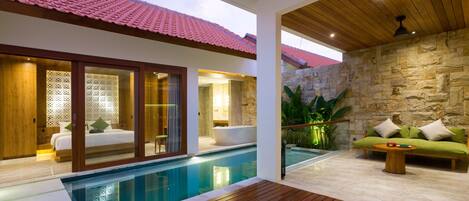 Villa - 1 sovrum - privat pool | Vardagsrum | 42-tums LED-tv med kabelkanaler och tv