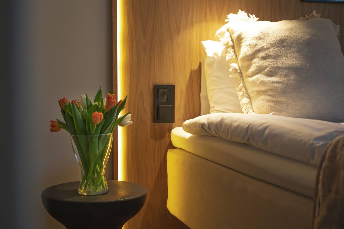 desk, laptop workspace, blackout curtains, free wifi