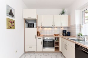 Fridge, microwave, oven, dishwasher