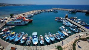 A marina with numerous boats docked in a circular arrangement. - Cyprus Villa Near the Beach, Sotira Villa 1001 (Sotira)