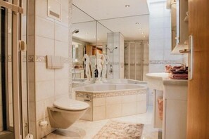 Condo | Bathroom | Separate tub and shower, hair dryer, towels