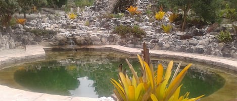 Piscine extérieure, chaises longues