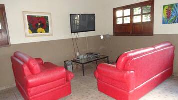 32-inch flat-screen TV with cable channels, TV, DVD player