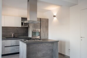 Fridge, oven, stovetop, coffee/tea maker