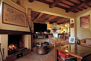 Villa, 6 Bedrooms, Smoking, Private Pool | Living room | Fireplace - Casale Chimneys Immersed in Olive Trees (Monte Castello di Vibio)