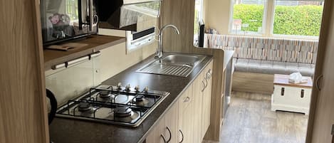 Fridge, microwave, coffee/tea maker, electric kettle