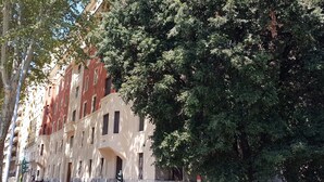 A multi-story building with a red facade and white accents, surrounded by trees. - Ursa Major - Gioligio Rome Central Luxury Suite (Rome)