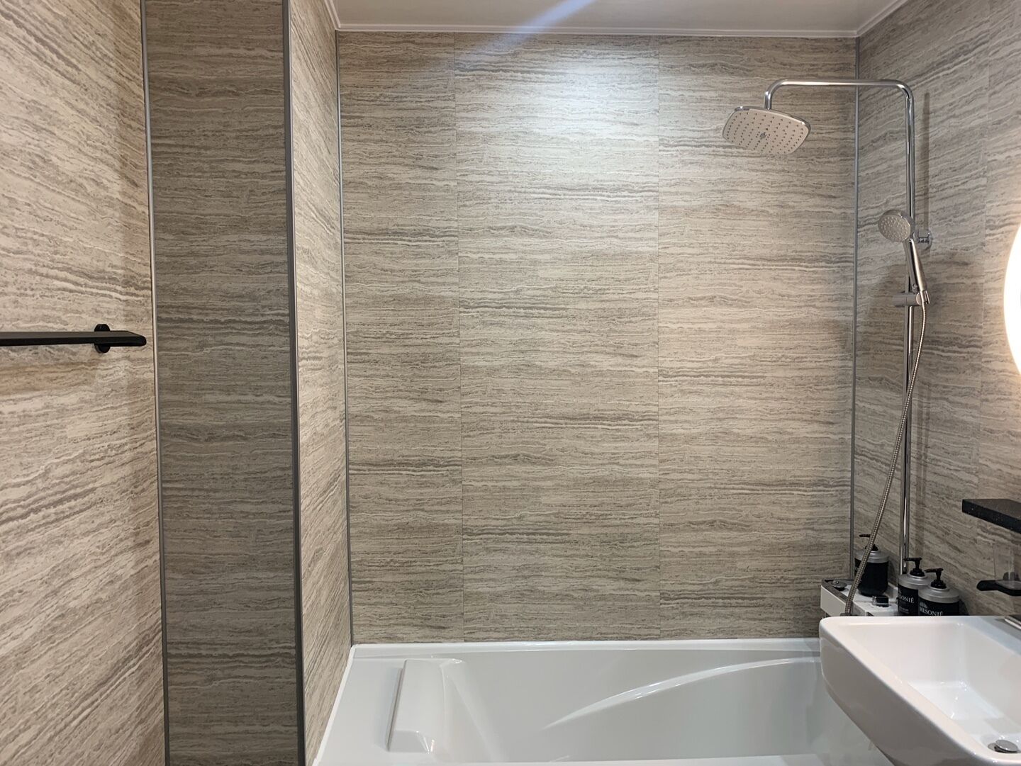 rainfall showerhead, free toiletries, hair dryer, dressing gowns