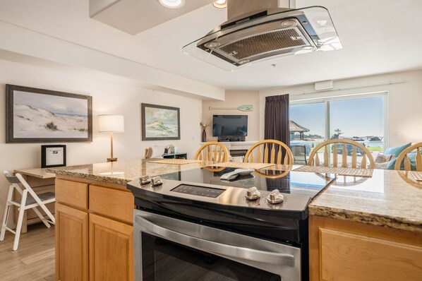 Fridge, microwave, oven, stovetop - Stunning views from this bayfront condo in the Taft district of Lincoln City! (Lincoln City)