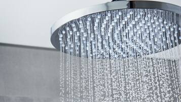 A modern showerhead with multiple water jets.