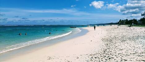 On the beach, white sand