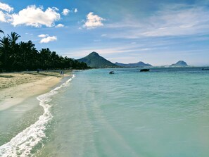 On the beach, white sand