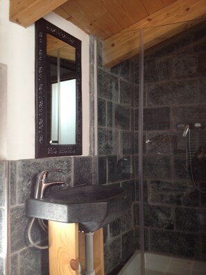 Shower, hair dryer, bidet, towels