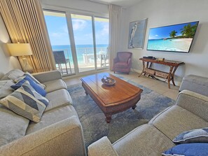 Flat-screen TV, DVD player