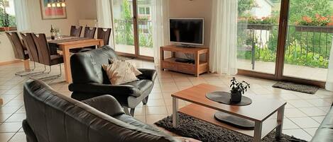 TV, DVD player, books