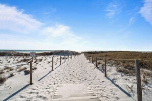 Beach nearby, sun loungers