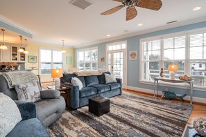 TV, fireplace, video-game console, DVD player