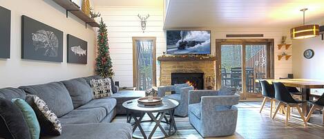 Smart-TV, Kamin, Tischtennisplatte, Stereoanlage