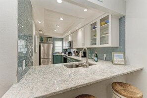 Fridge, microwave, dishwasher, coffee/tea maker - Sun Plaza West Unit 204, gulf front complex on AMI (Holmes Beach)