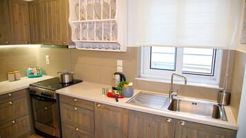 Fridge, oven, stovetop, coffee/tea maker