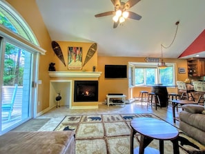 TV, fireplace