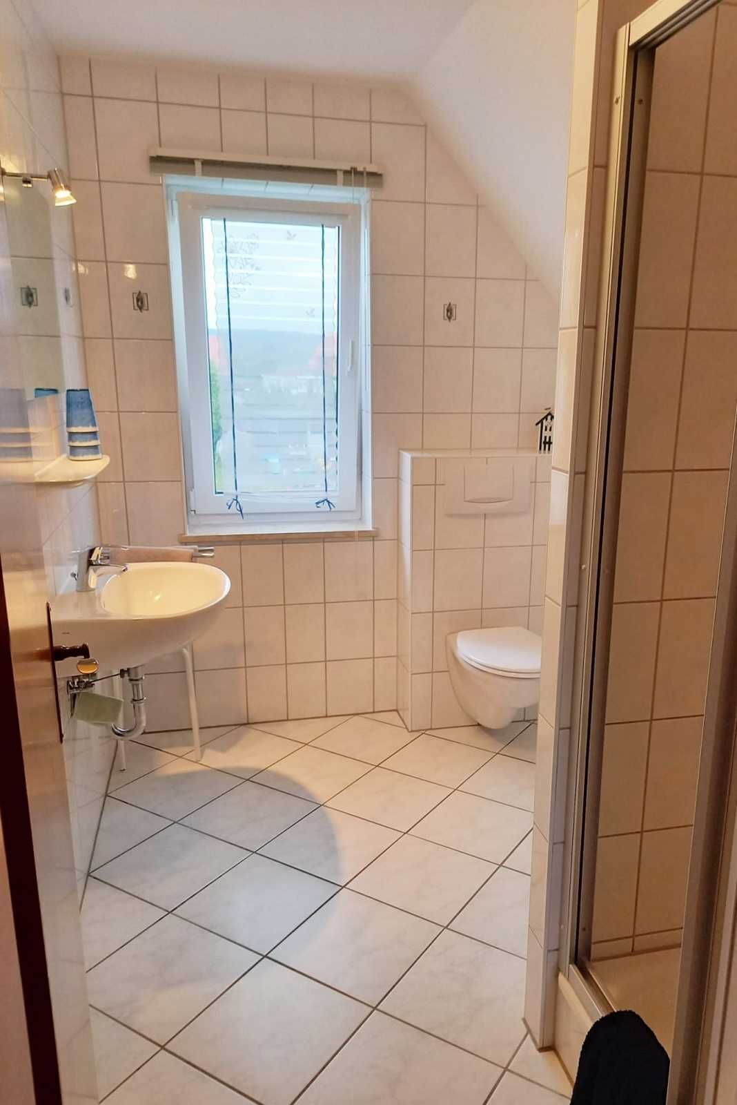 Dusche, Haartrockner, Handtücher, Toilettenpapier