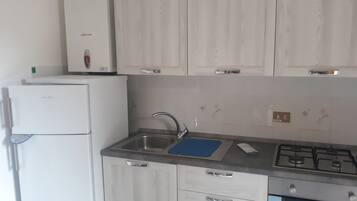 Fridge, oven, stovetop, coffee/tea maker