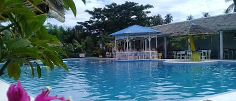 Outdoor pool, sun loungers