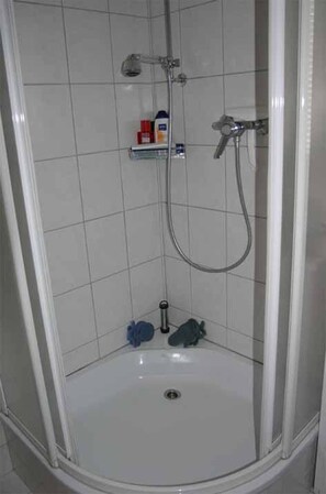 Shower, hair dryer, soap