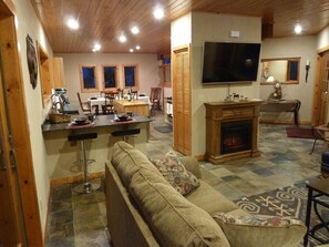 Smart TV, fireplace, DVD player