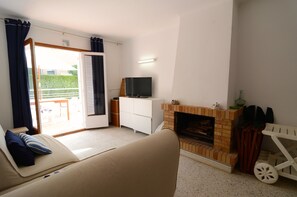 TV, fireplace