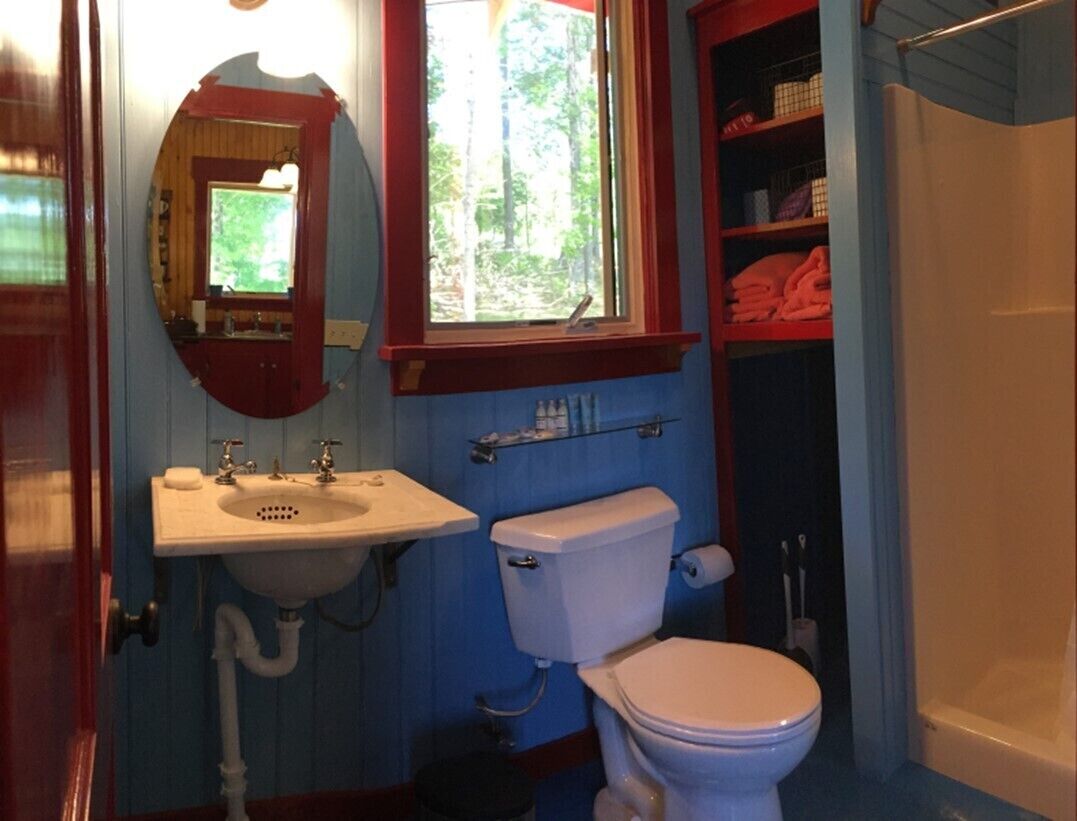 Une salle de bain avec un lavabo, des toilettes et une douche.