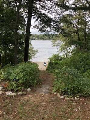 En la playa y camastros 