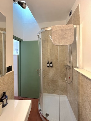 Hair dryer, towels, toilet paper