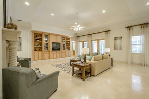 Televisión, chimenea y reproductor de DVD 