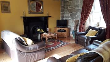 Smart TV, fireplace, DVD player, books