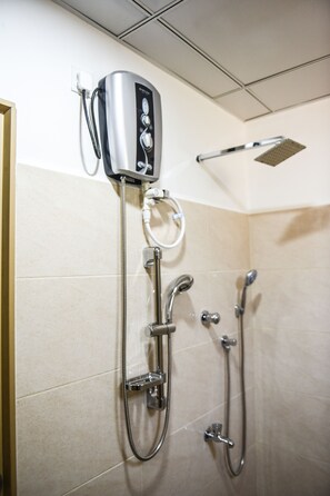Hair dryer, slippers, bidet, towels