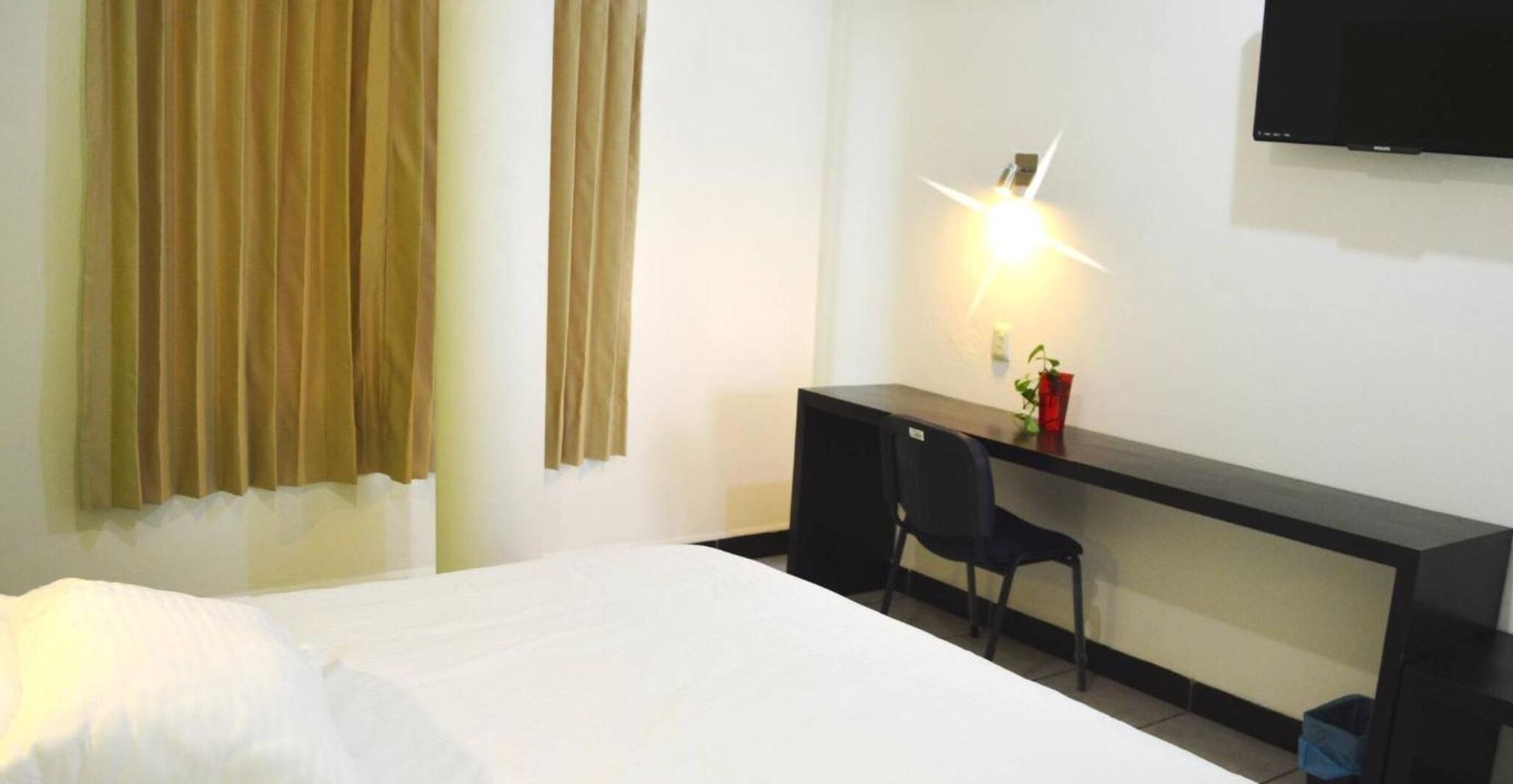 1 bedroom, desk, laptop workspace, blackout curtains