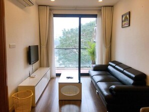 Deluxe Apartment, 1 Bedroom, City View | Living room | 52-inch TV with cable channels